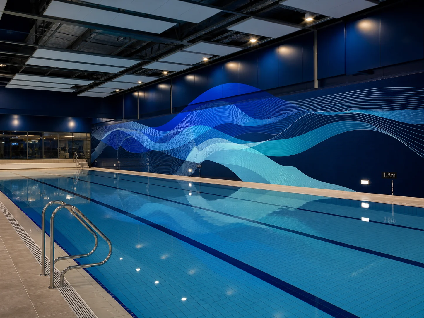 Concept visual of environmental decoration in a contemporary indoor swimming pool